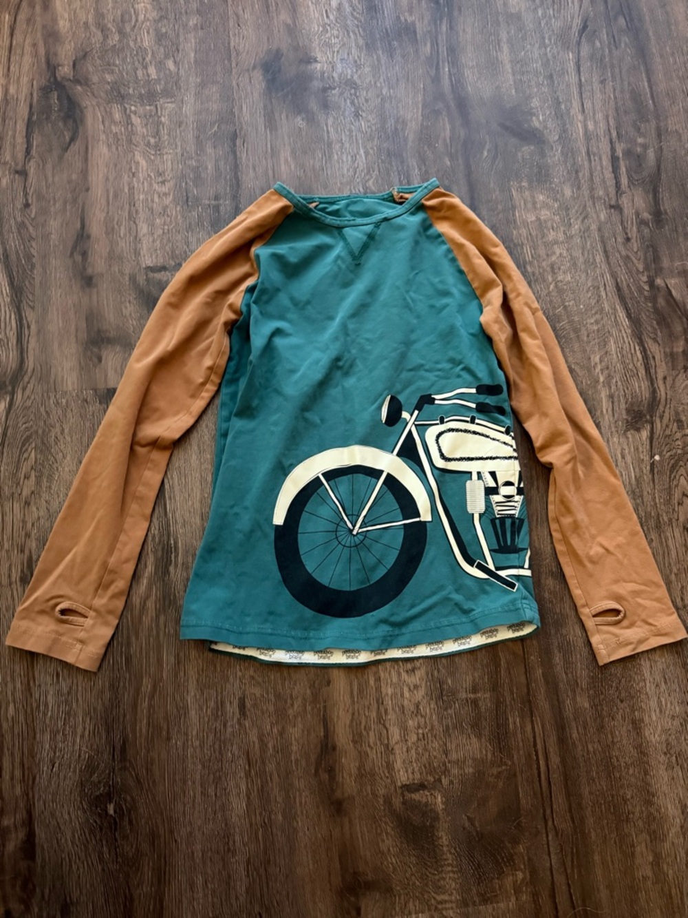 Boys Long Sleeve Motorcycle Graphic Tee in Teal and Brown